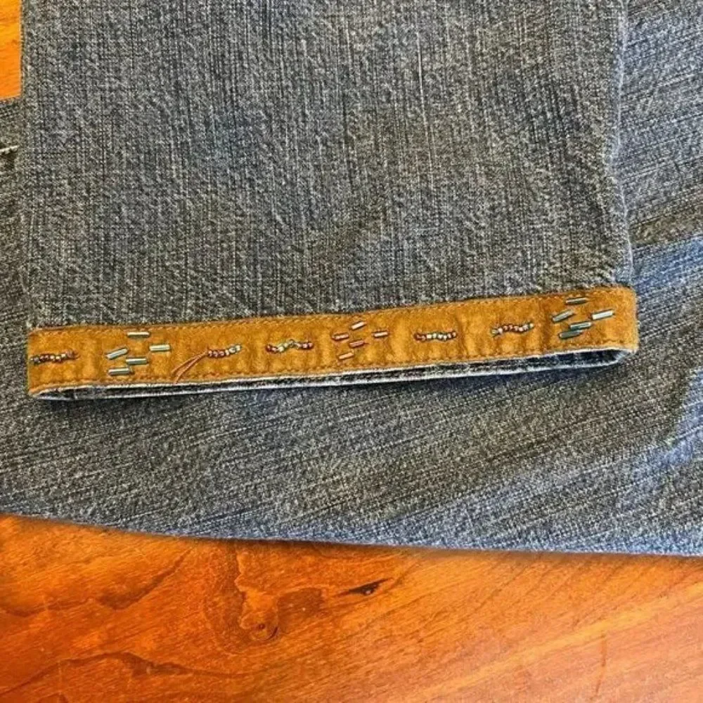 Vintage So Blue Sigrid Olsen Cropped Jeans Leather Beaded Ankle Detail 14